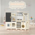 thumbnail image 2 of Pirecart Kids Corner Kitchen Playset with Real Lights & Sounds, Wooden Kitchen Set For Children With Range Hood, Blackboard and 6Pcs Cooking Accessories, Cream, 2 of 9