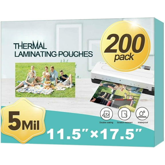 Laminating Sheets, 200 Pack 5 Mil Thermal Laminating Pouches Holds 11 x 17 Inch, Plastic Laminator Paper 11.5 x 17.5 Inch, Clear Round Corner