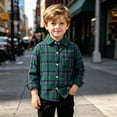 thumbnail image 5 of Falkdiz with Pocket Shirts for Boys Long Sleeve Winter Button Up Outdoor Casual Plaid Warm Collar Graphic Boys Tops Travel,Green,Size: 2-3, 5 of 8