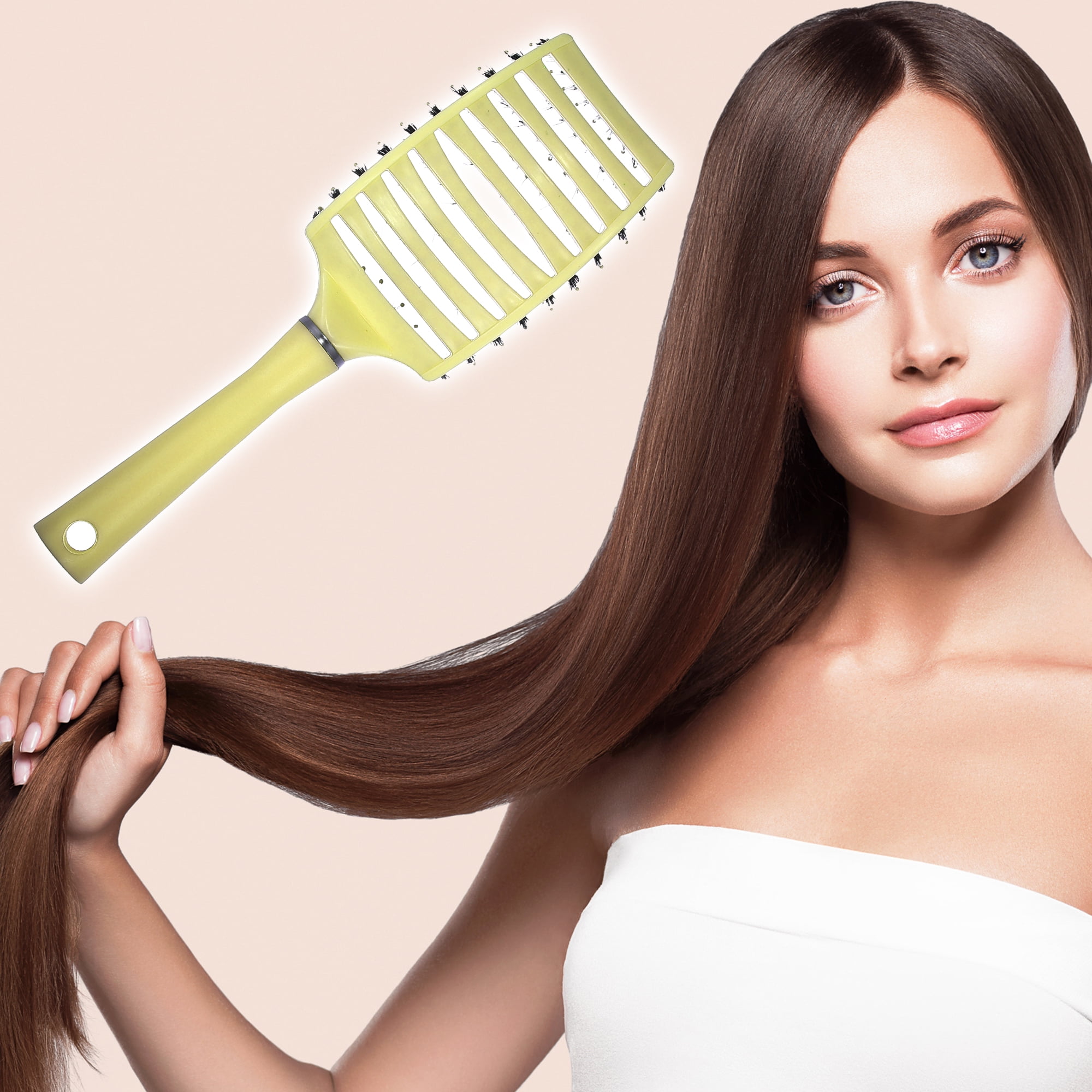 Unique Bargains 1Pc Vent Detangling Brush with Detangling Pins Hair Comb Yellow