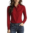 thumbnail image 2 of Noric Women's Long Sleeve Button Down Shirt Classic Lapel Collar Solid Color Tops Business Office Workwear, 2 of 9