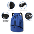 thumbnail image 4 of Nylon Waterproof Drawstring Backpack with Adjustable Straps, Double-Zipper Bottom Compartment, Back & Inner Small Pockets, Side Mesh Pockets - Lightweight 200g Sports Bag for Travel, Swimming,, 4 of 4