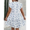 thumbnail image 2 of Petite Womens V-Neck Cinched Waist A-Line Casual Vacation Dress With Multicolor Ditsy Floral Print, 2 of 7