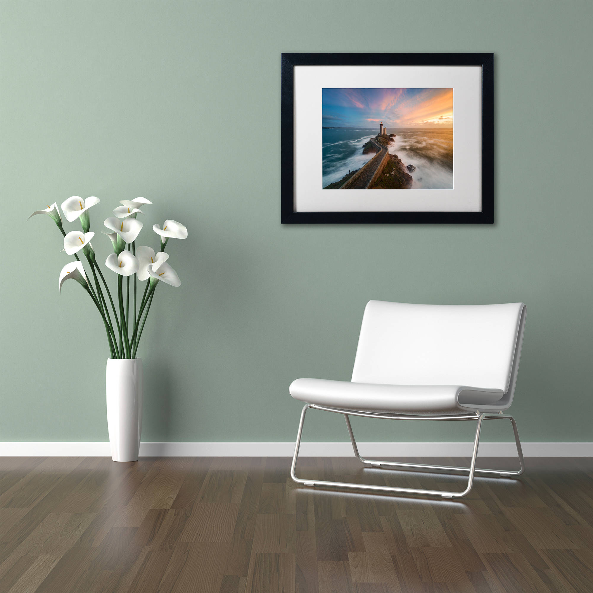 Trademark Fine Art "Last Rays in Brittany" Canvas Art by Mathieu Rivrin, White Matte, Black Frame