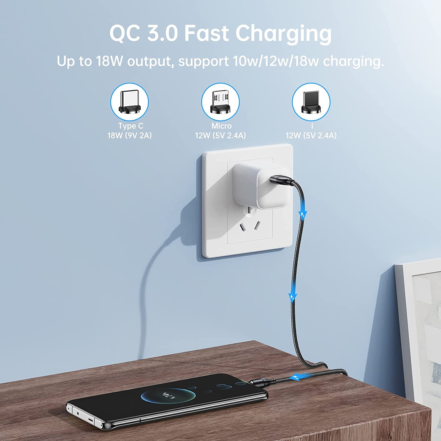 Fast Charging Magnetic Charging Cable[3-Pack, 3.3ft+6.6ft+10ft], Gen9 Melonboy Magnetic Cable 9V/2A Fast Charging and Data Transfer Magnetic Phone Charger Compatible with Micro USB, Type C…