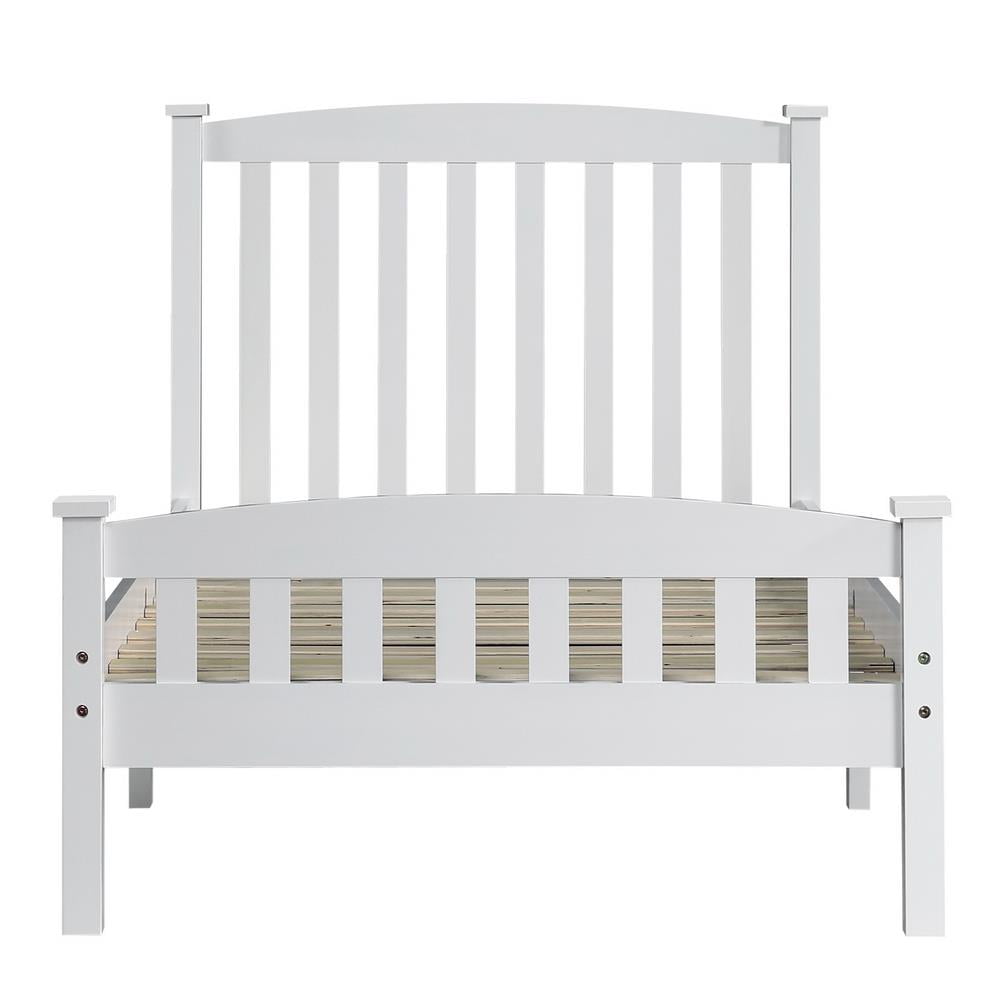 Ktaxon Twin Bed Frame,Solid Pine Wood Twin Platform Bed Frame, Bedroom Twin Bed with Headboard for Adults, White, 78.94"L*42.44"W*39.17"H