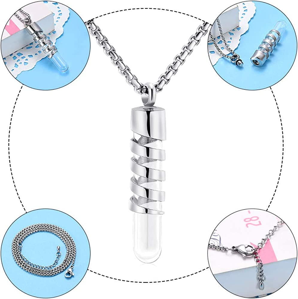 Clear Glass Tube Urn Necklace - Silver Cremation Jewelry for Ashes