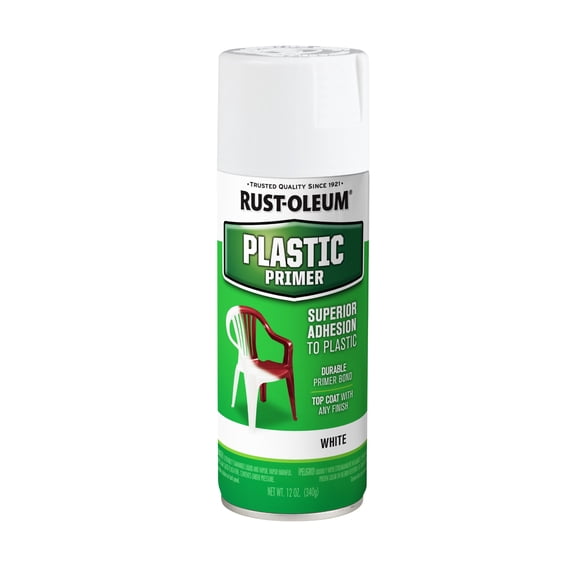 White, Rust-Oleum Specialty Plastic Primer Flat Spray Paint-209460, 12 oz