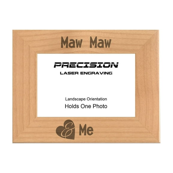 PrecisionNC Grandma Gifts Maw Maw and Me Grandchild with Heart Engraved Natural Wood Picture Frame 4x6 Landscape