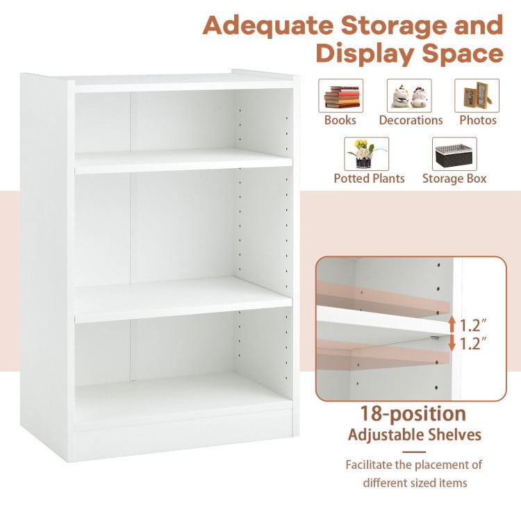Resenkose Bookshelf,Shelf, Open Bookcase Book Shelf,Storage Shelf Unit Plant Stand,3-Tier Bookcase Open Display Rack Cabinet with Adjustable Shelves-Rustic White