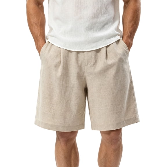 MYAOYI Mens Shorts Cotton Linen Blend Shorts Elastic Waist Drawstring Loose Fit Summer Casual Beach Shorts with Pockets