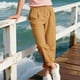 thumbnail image 5 of Pantalones largos de lino para hombre, informales, a la moda, transpirables, con cordón, cintura ajustada, piernas anchas, pantalones largos de rayón para hombre., 5 of 9