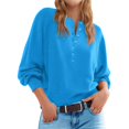 thumbnail image 2 of Suéter de Cuello Redondo con Botones para Mujer, Larga, Estilo Henley, Ideal para Otoño. Camisetas Tipo Jersey de Punto Suelto y Moderno. Azul XL, 2 of 7