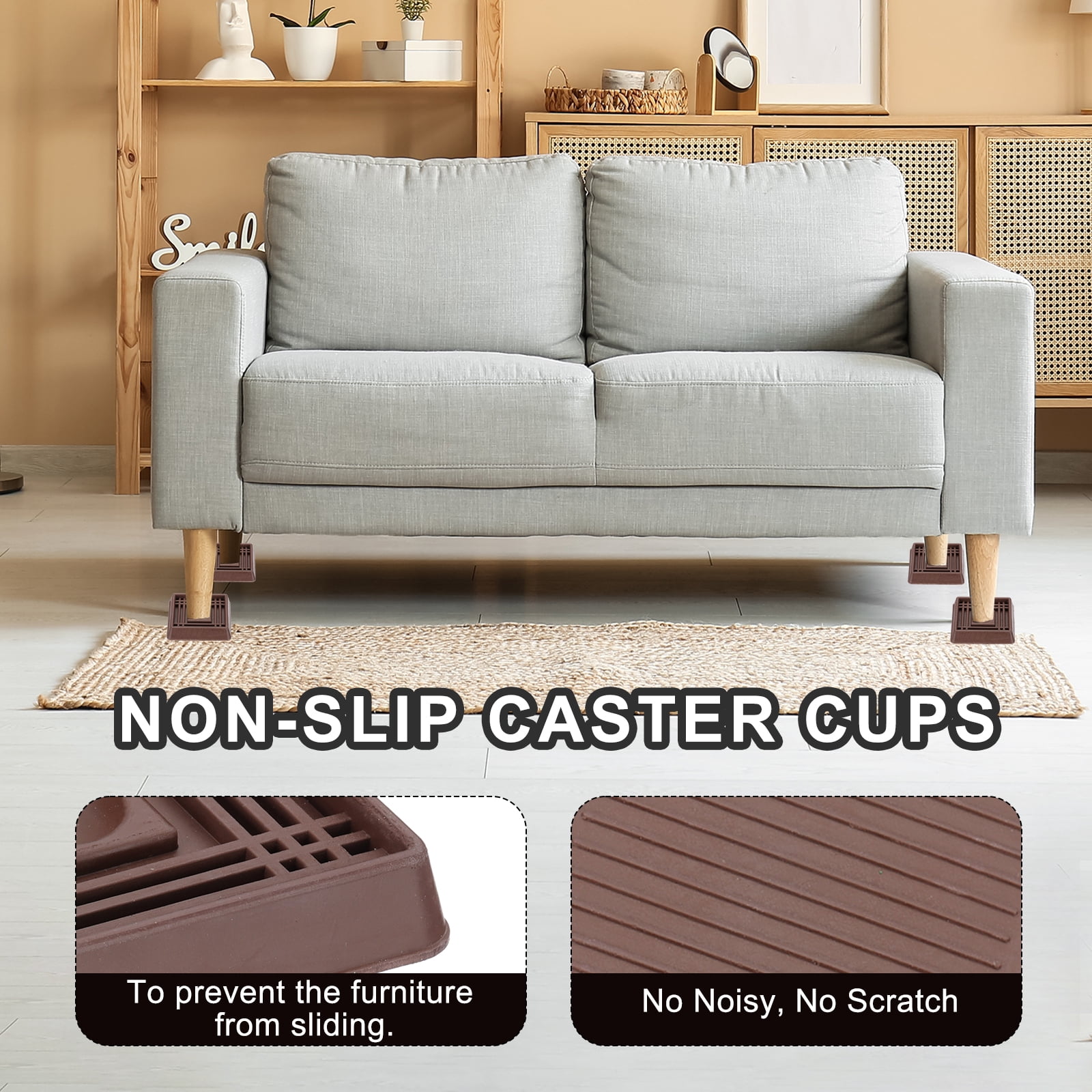 Unique Bargains Caster Cups Square Furniture Feet Floor Stopper Pad Protector 2"x2" Brown