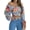 Blue Peony Print, variant on Woman off Shoulder Ruched Tie Back Crop Top Summer Lantern Sleeve Boho Shirt Blouse Blue Peony Print S
