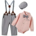 thumbnail image 2 of ZOEREA Baby Boy Suit 0-24M Gentleman Outfit Clothes Set Infant Long Sleeve Dress Shirt+Suspender Pants+Bowtie+Beret Hat, 2 of 8
