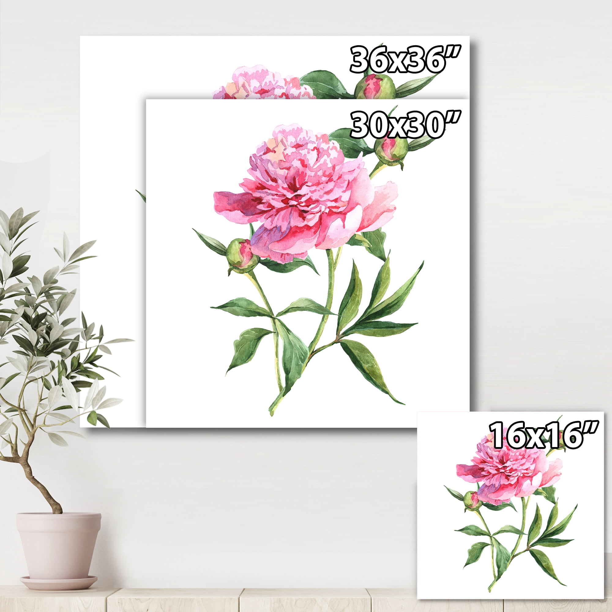 Ancient Pink Peonies 30 in x 30 in Painting Canvas Art Print, by Designart