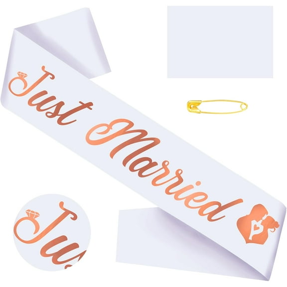 1 pcs Just Married Sash with Rose Gold Foil, White Bride to Be Bachelorette Sash for Bridal Shower Engagement Wedding Hen Party Decorations Supplies Accessories Favors Gift (White   Rose Gold)