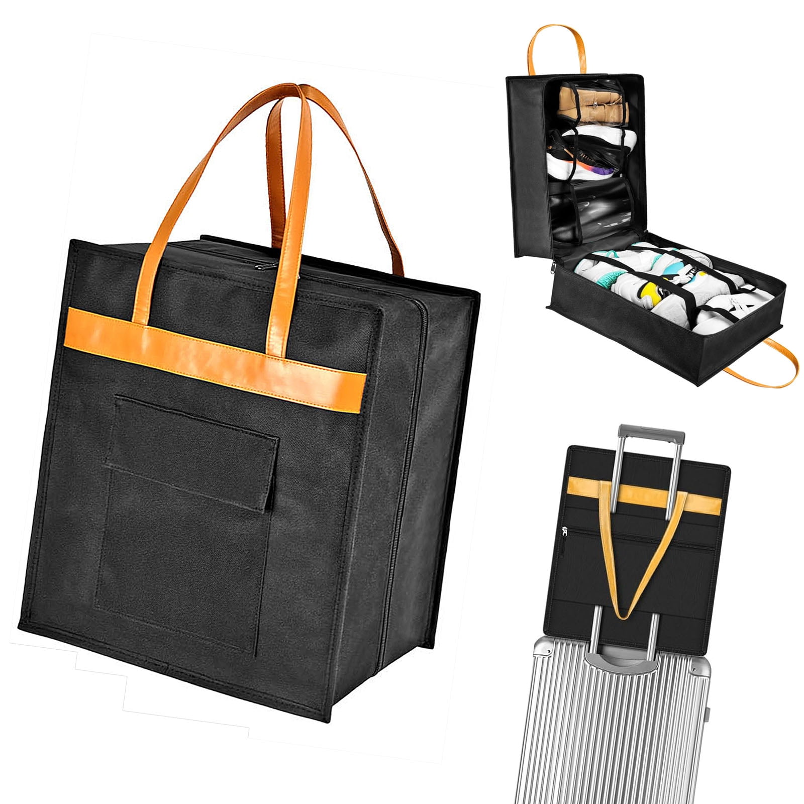 Shoe with PVC Compartments for 6 Pairs, Zippered Pockets, Travel Bag