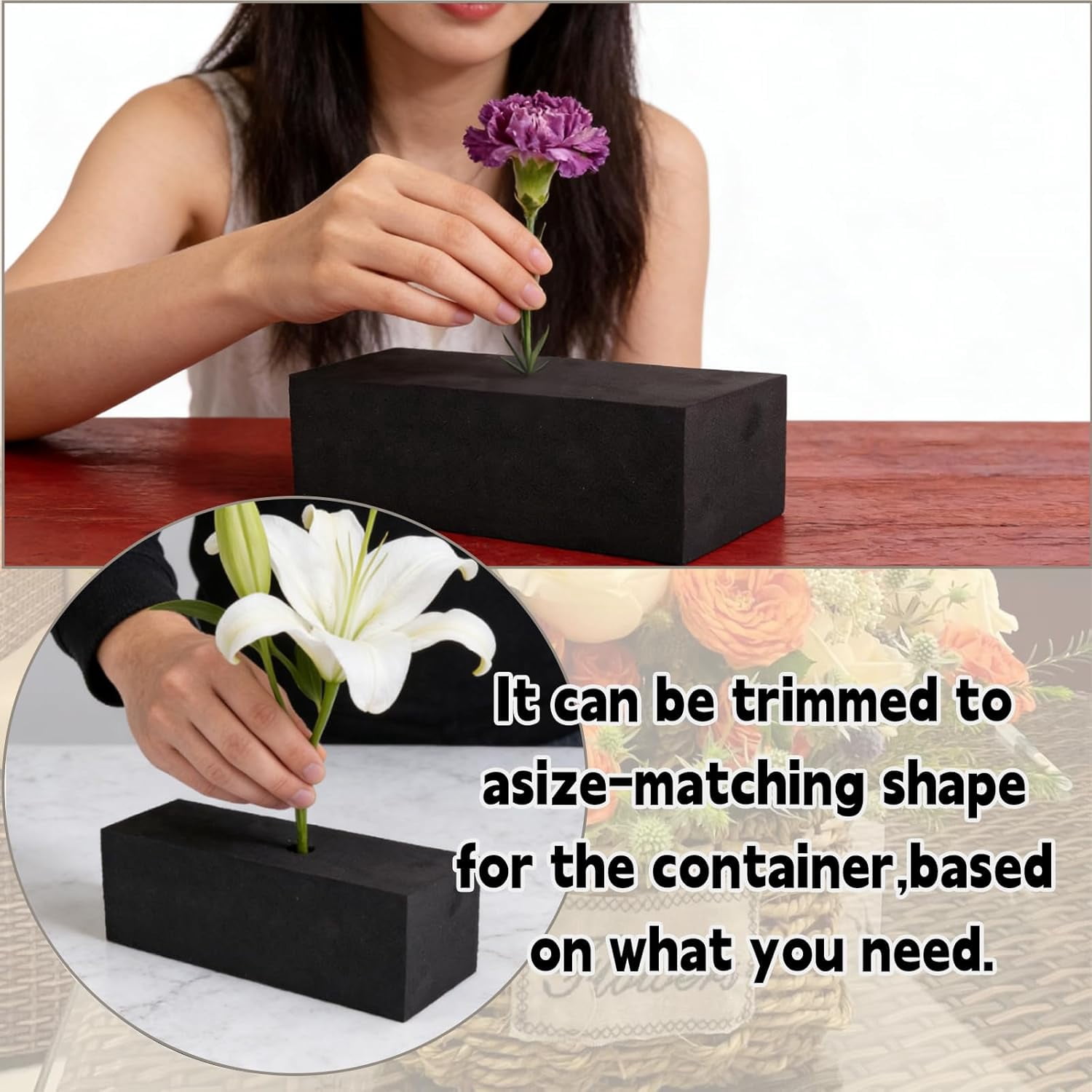 16 Piece Reusable Floral Foam Blocks black, 9 x 3 x 3 Inch, Water Resistant, for Artificial Flower Arrangements, Outdoor Planters, Wedding Decor