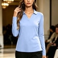 thumbnail image 2 of Tqcoqu Women's Solid Collared V Neck Long Sleeve Polos Shirts,Soft Casual Work Office Basic Pullover Tops,Blue Women's S-XXL, 2 of 7