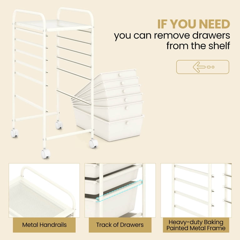 Costway 6-Drawer Rolling Storage Cart, White photo 7