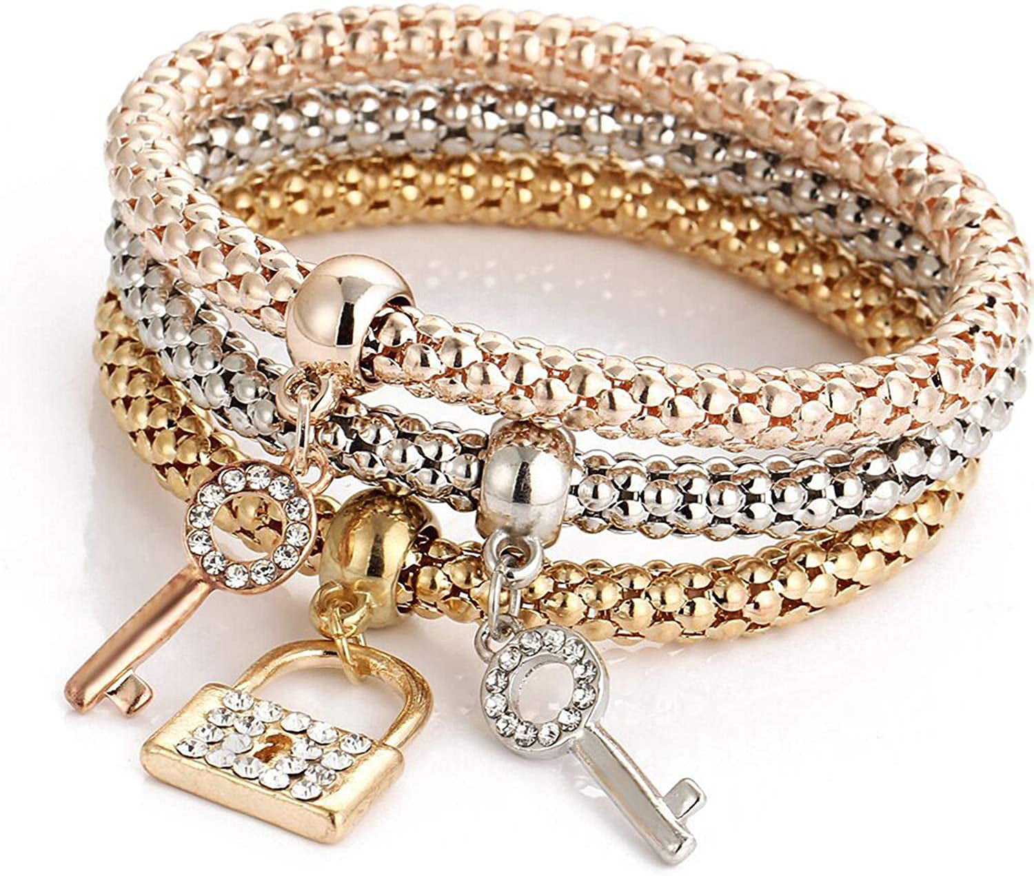 Rose Gold Plated Chain Bracelet Cubic Zirconia Corn Chain Bangles Crystal Bracelets Multilayer Charms Stretch Bracelet For Women Girls Teens Jewelry Gifts 