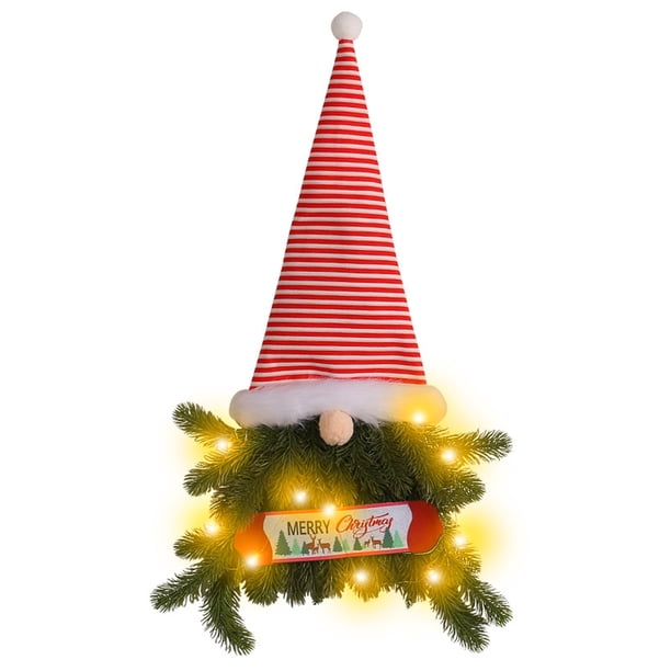 Teissuly Glowing Christmas Wreath Hanging Upside Down Tree Stripe High Hat Santa Claus Pendant Christmas Tree Door Hanging Teissuly WER202310060270