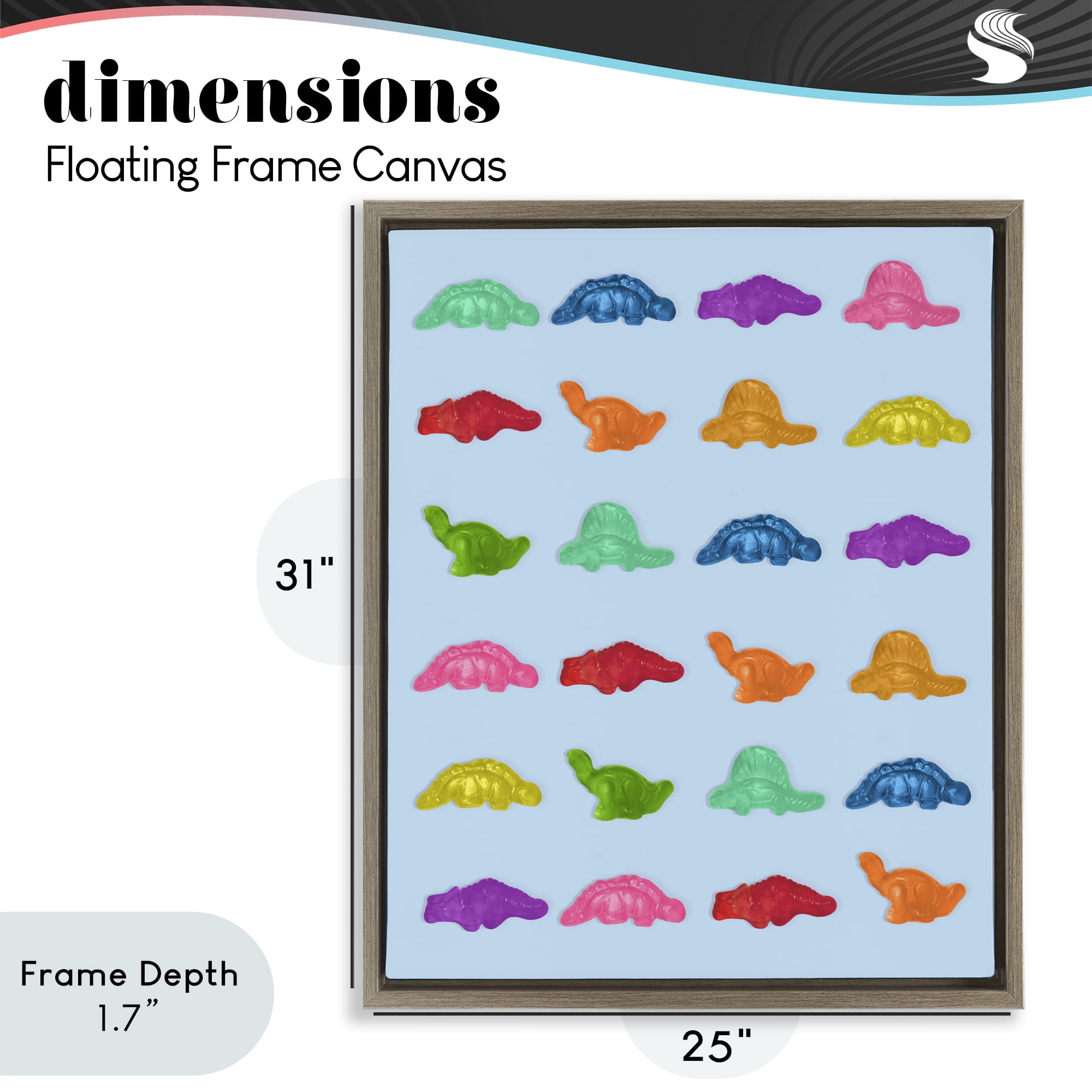 Stupell Industries Colorful Dinosaur Gummies Brown Framed Floater Canvas Wall Art, design by LISH Creative