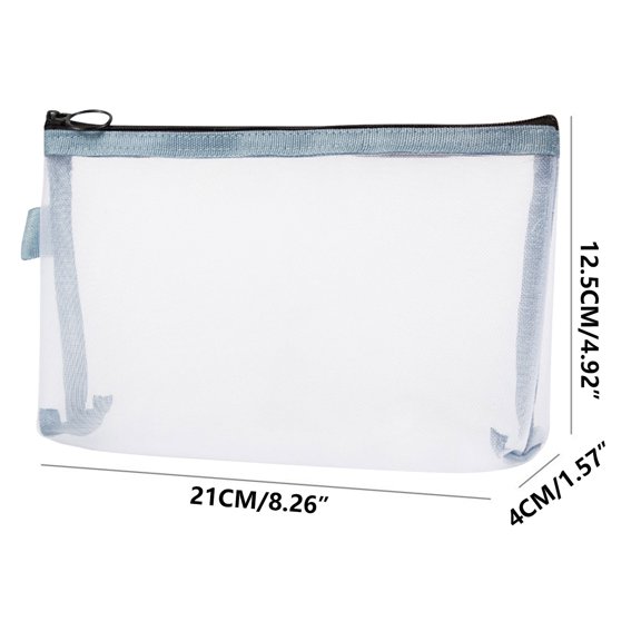 Mesh Storage Bags with Zipper Portable Travel Cosmetic & Lipstick Organizer, Transparent Nylon Pencil Case for Toiletries, Stationery, Keys & Cards