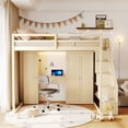 thumbnail image 5 of Harper & Bright Designs Full Size Loft Bed with Storage Stairs, Built-in Dressing Table & Wardrobe, High Loft Bed Frame with Mirror, USB Charging & Lights for Bedroom, Beige, 5 of 20