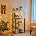 thumbnail image 2 of Kitchen Bakers Rack on Wheels, Microwave Stand Cart with 6 Hooks, Adjustable Feet, Gray, 2 of 9