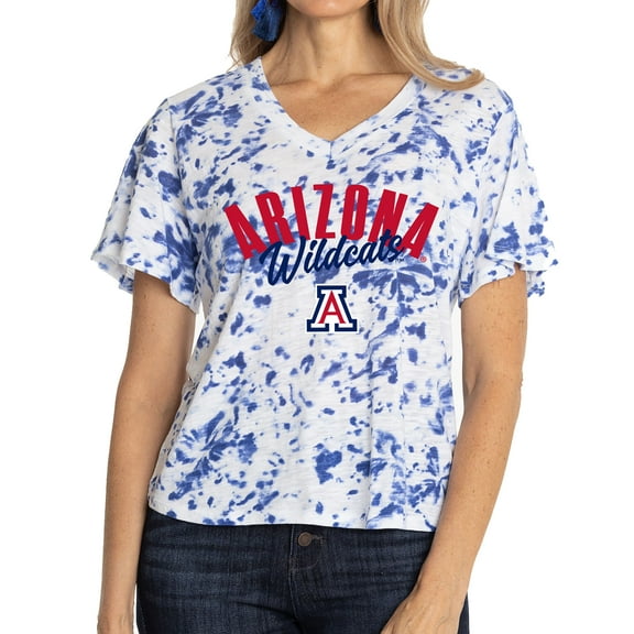 Women's White/Navy Arizona Wildcats Faye Tie-Dye V-Neck T-Shirt