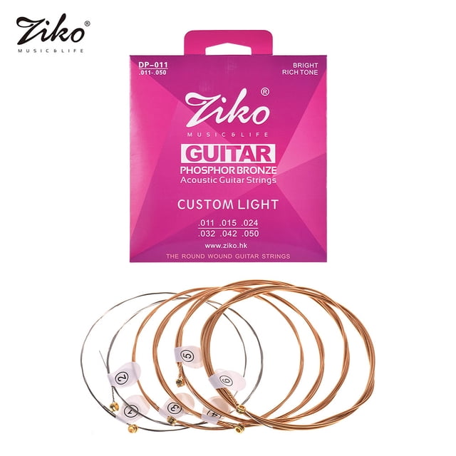 Cadena ZIKO DP-011 Cuerdas de guitarra acústica ligeras personalizadas Hexágono Alambre de aleación Alambre de fósforo Bronce Resistente a la corrosión Conjunto de 6 cuerdas ZIKO Cadena