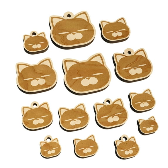 Round Cat Face Tired Wood Mini Charms Shapes DIY Craft Jewelry - With Hole - Various Sizes (16pcs)