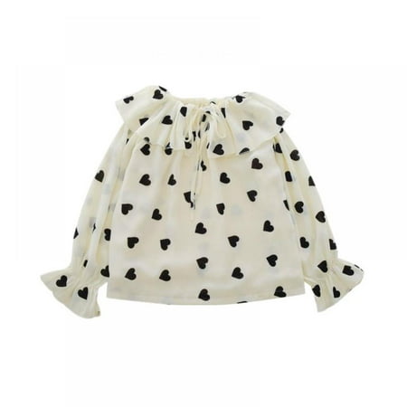 

BULLPIANO 3-15Y Lace Embroidered Tops Loose Tops Top Girl Doll Collar Sweet Spring Long Sleeve Pastoral Style Floral Printed