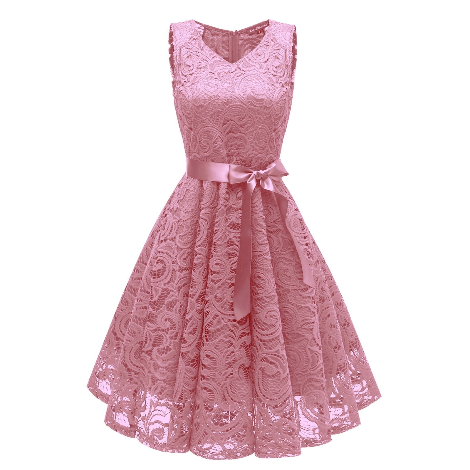 Finelylove Pink Cocktail Dress Plus Size Floral Dress For Women A-line ...