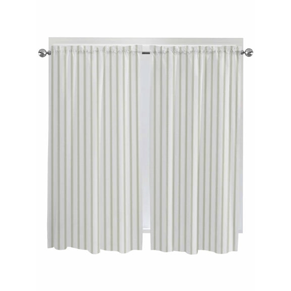 Bedroom Curtains 63 Inches length, Sage Green Striped Window Treatment Curtain Drapes, Sage Green White Stripes Farmhouse Rod Pocket Curtain Panels for Living Room Kitchen, 42"x63", 2 Panels