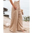 thumbnail image 2 of Pantalones de pierna ancha de lino y algodón para mujer, pantalón holgado informal con bolsillos sólidos, ropa de calle de cintura elástica para oficina, Verano, 2 of 5