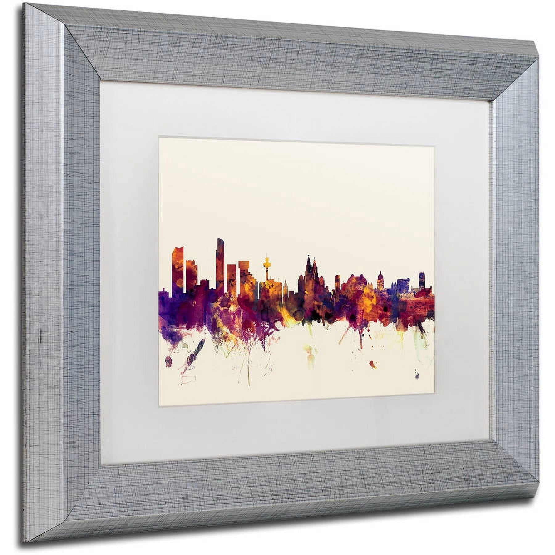 Trademark Fine Art "Liverpool England Skyline" Canvas Art by Michael Tompsett, White Matte, Silver Frame