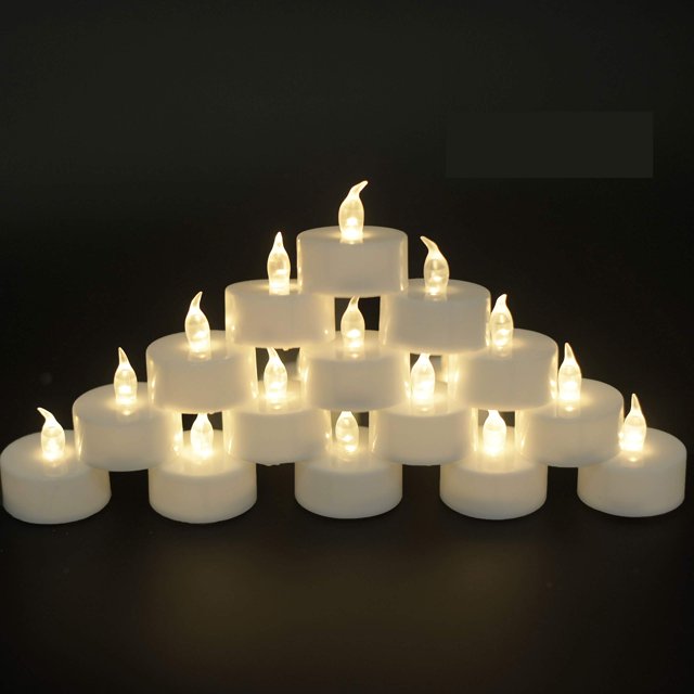JUNPEI Luces de té con pilas: luces de té realistas, velas parpadeantes, regalo de vacaciones, adecuado para bodas, fiestas, festivales, celebraciones de larga duración (paquete de 100 blanco cálido)