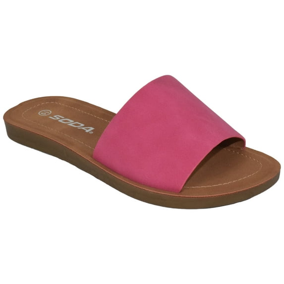 Soda Shoes Women Flip Flops Basic Plain Slippers Slip On Sandals Slides Casual Peep Toe Beach EFRON-S Fuchsia Hot Pink 10