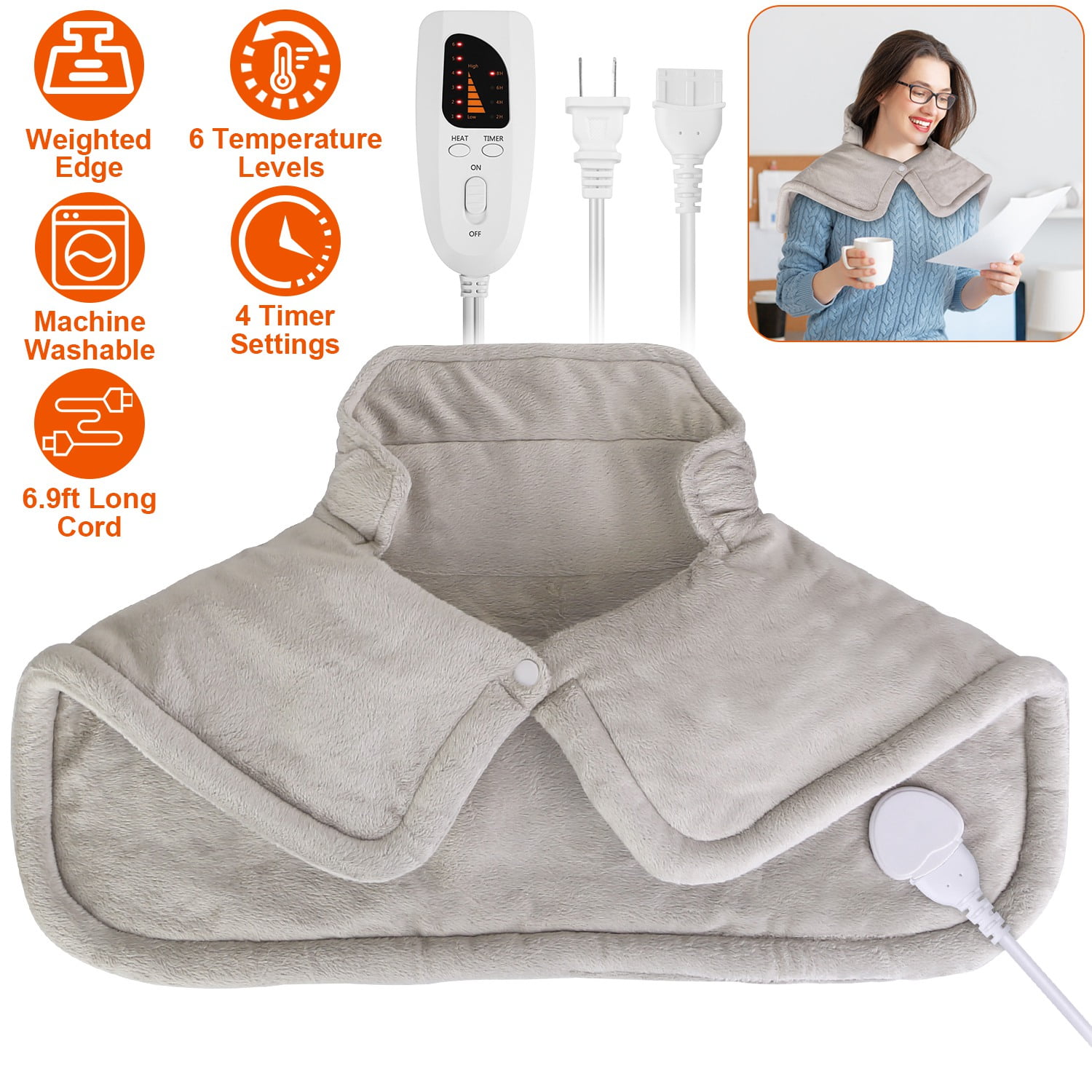 .com: WellSync Heating Pad for Neck and Shoulders Pain Relief, Large  Weighted Heated Neck Shoulder Wrap, Fast Heating with 8 Heat Levels & 6  Time Settings, Gifts for Women Men Mom Dad