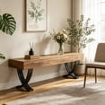 thumbnail image 5 of Fnova 55" Entryway Bench, Farmhouse Long Shoe Bench, Backless Wooden Seat for 2-3, End of Bed Stool with Metal X-Shaped Legs, Kitchen Table Seat Dining Seat for Entryway, Hallway, Living Room, 5 of 17
