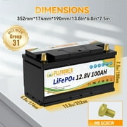12V 100Ah LiFePO4 Lithium Battery with Charger,for RV,Marine,Solar,Trolling Motor,Camping,Home Energy Storage,Built in 100A BMS,15000+Deep Cycles