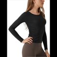 thumbnail image 3 of Camiseta Deportiva Informal de Cuello Redondo y Larga para Mujer, Estilo Jersey, para Otoño e Invierno, con Pliegues y Ajustada, para Yoga Negro XL, 3 of 8