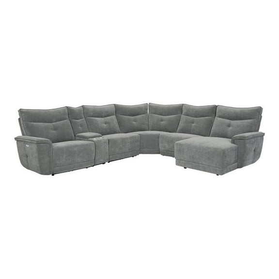 Lexicon Tesoro 6-Piece 2 Recliner Wood & Fabric Power Sectional Set in Dark Gray