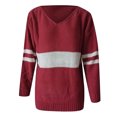 thumbnail image 2 of Gibobby suéteres de invierno de punto de manga larga con cuello en V para mujer Suéter de punto informal a rayas a la moda (Rojo, L), 2 of 4