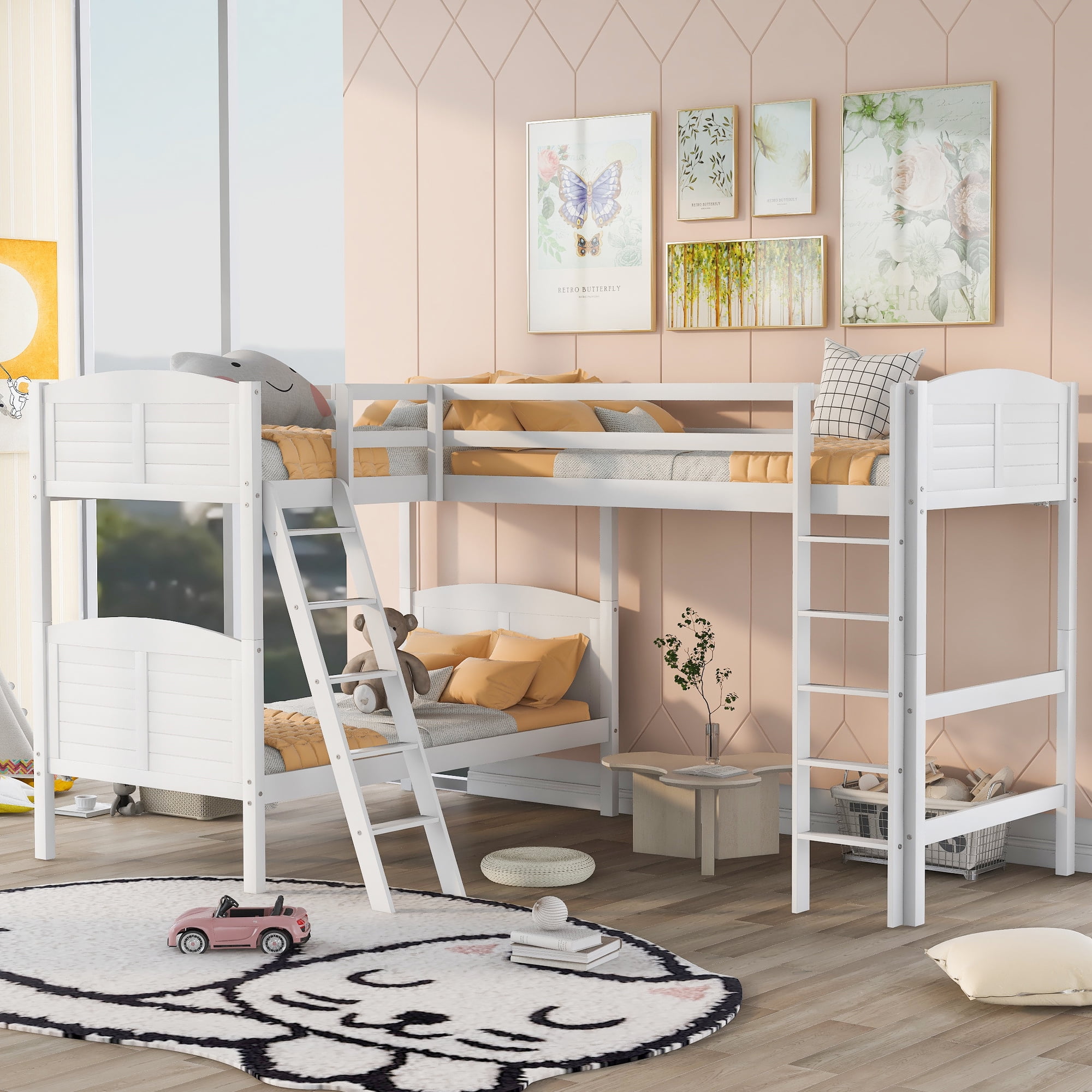 Cfowner Triple Loft Bed, Twin Over Twin Bunk Bed and Twin Size Loft Bed