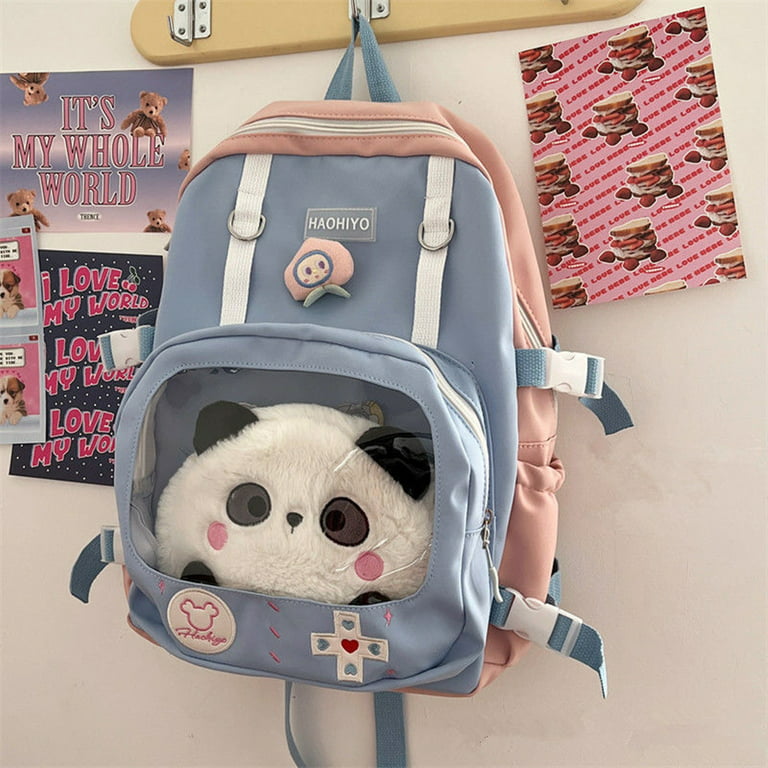 svlftecon Kawaii Backpack Comes with Huge Kawaii Panda Doll and 4 Kawaii Pins Waterproof Cute for Teen Girl Boy Students, Girl's, Size: Large, Pink